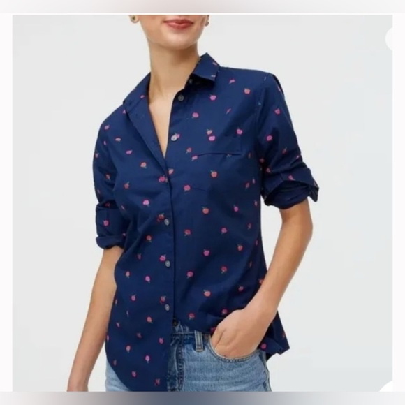 J.Crew Apple Print Button Down top size MP - Picture 1 of 12